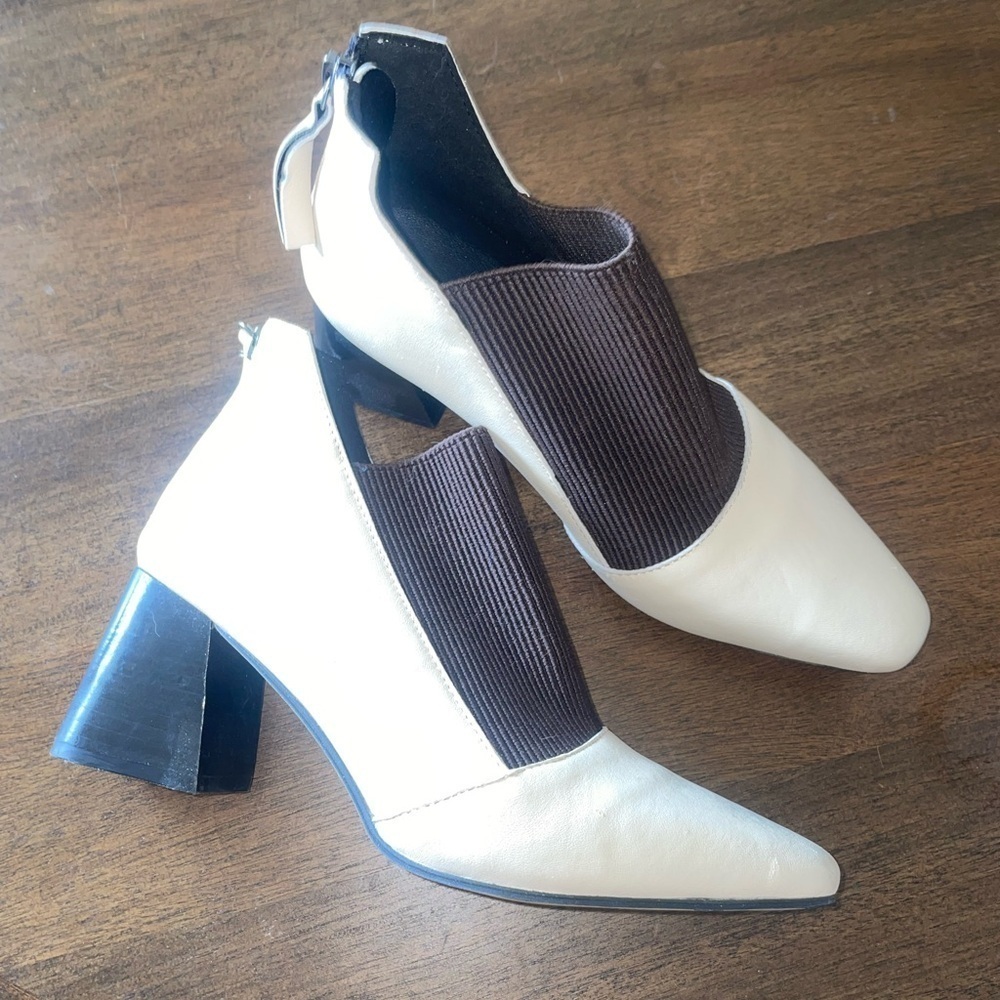 ALL BLACK Low Top Ankle Boots Block Heel Cream and Brown 37.5 US 7
